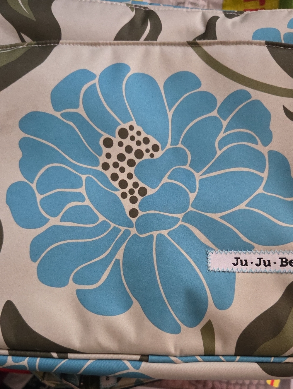 Ju-Ju-Be Teal Floral Computer Bag in Cream and Olive